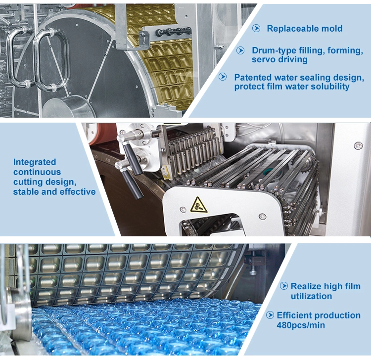 Automatischer wasserlöslicher Film-flüssige waschende reinigende Wäscherei-Hülse PVA/Beutel-/Kapsel-verpackende Verpackmaschine